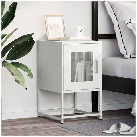 Comodino Bianco 36x39x60,5 Cm In Acciaio Laminato A Freddo - Foto 3
