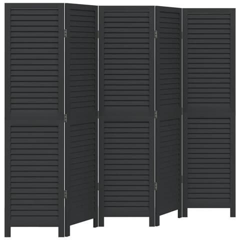 Divisorio Ambienti 5 Pannelli Nero Legno Massello Di Paulownia - Foto 2