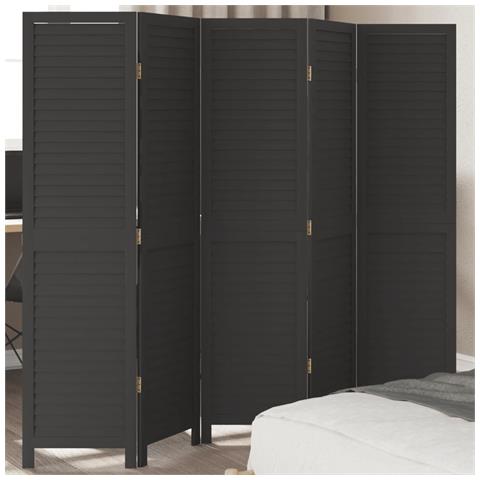 Divisorio Ambienti 5 Pannelli Nero Legno Massello Di Paulownia - Foto 1
