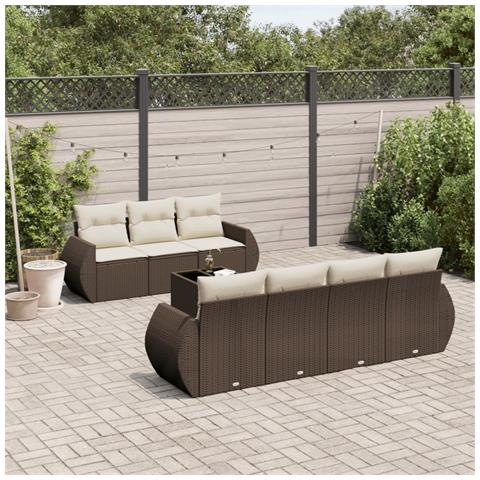 Set Divani Da Giardino 8 Pz Con Cuscini Marrone In Polyrattan - Foto 1