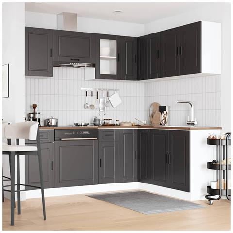 Set Mobili Da Cucina 11 Pz Porto Neri Legno Multistrato - Foto 3