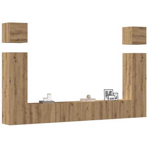 Set Mobile Tv 6 Pz Montato A Parete Rovere In Legno Multistrato - Foto 1
