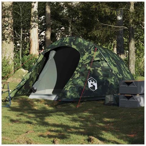 Tenda da Campeggio a Tunnel per 3 Persone Mimetico Impermeabile - Foto 1