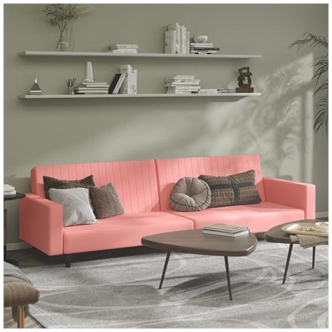 Divano Letto a 2 Posti Rosa in Velluto - Foto 2