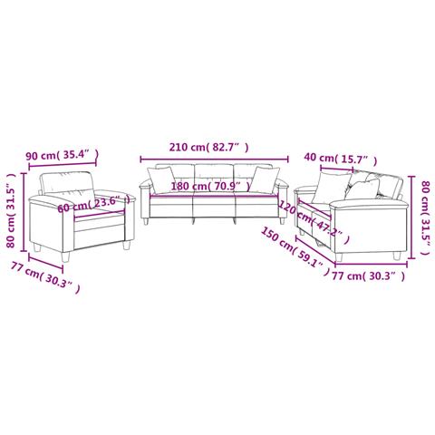 Set Divani 3 pz con Cuscini Grigio Chiaro in Tessuto Microfibra - Foto 9