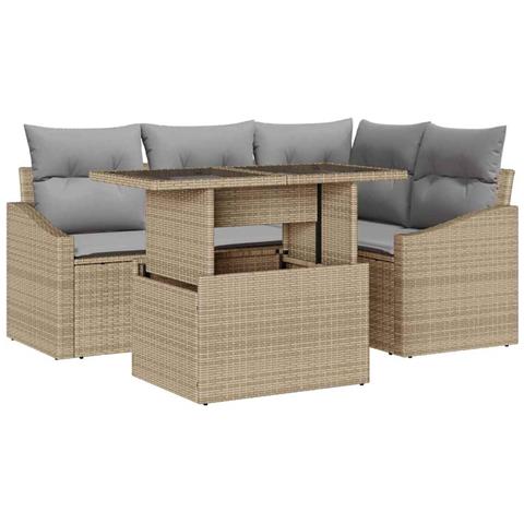 Set di Divani da Giardino in 5 Pezzi con Cuscini Beige in Rattan PE - Foto 1