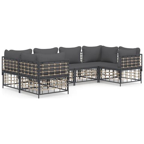 Set Divani da Giardino 6 pz con Cuscini Antracite in Polyrattan - Foto 1