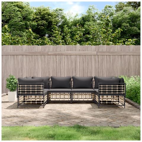 Set Divani da Giardino 6 pz con Cuscini Antracite in Polyrattan - Foto 2