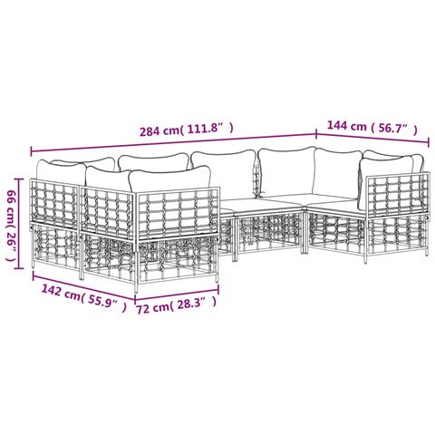 Set Divani da Giardino 6 pz con Cuscini Antracite in Polyrattan - Foto 8