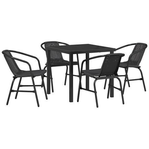 Set da Pranzo Giardino 5 Pezzi vitaXL Nero Rattan Polimerico - Foto 1