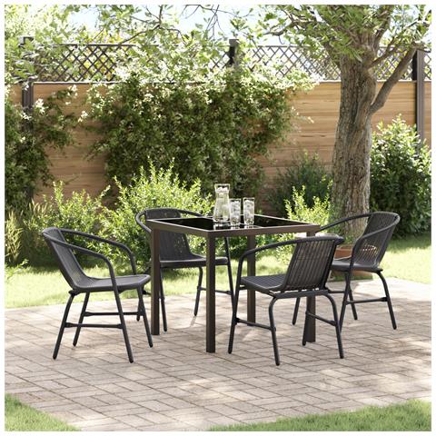 Set da Pranzo Giardino 5 Pezzi vitaXL Nero Rattan Polimerico - Foto 2