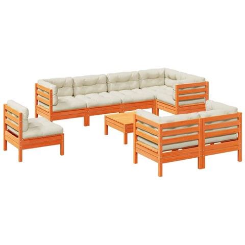Set Divani Giardino 9 pz con Cuscini Marrone Cera Massello Pino - Foto 1