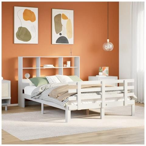 Letto Libreria senza Materasso Bianco 120x200 cm Legno di Pino - Foto 2