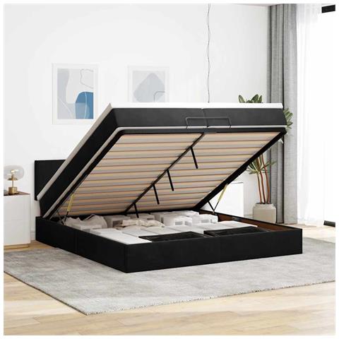 Struttura Letto Pouf con Materassi Nero 200x200 cm Velluto - Foto 2