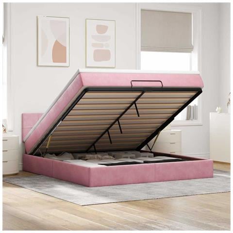 Struttura Letto Pouf con Materasso Rosa 160x200 cm in Velluto - Foto 2