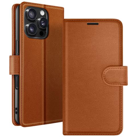 Custodia A Portafoglio Per Iphone 16 Pro Funzione Supporto E Linguetta Magnetica, Marrone - Foto 1