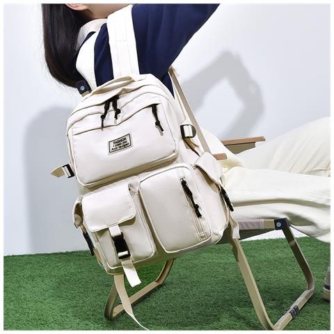 Zaino Casual Versatile Per Studenti - Grande Capacità, Spallacci Imbottiti Beige - Foto 5