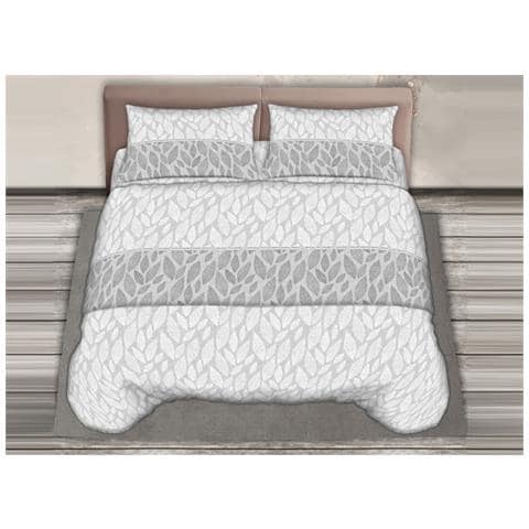 Completo Lenzuola Matrimoniale In Morbida Flanella Disegno Foglie C.n 2 Piazze Grigio - Foto 1