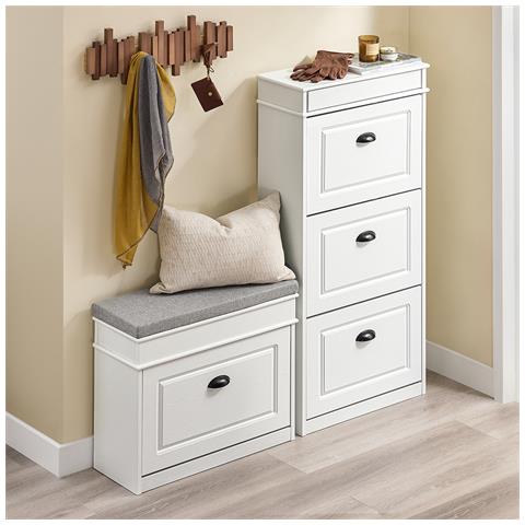 Sobuy Armadio Portascarpe Con Ante A Ribalta, Effetto Legno Invecchiato Bianco - Foto 2