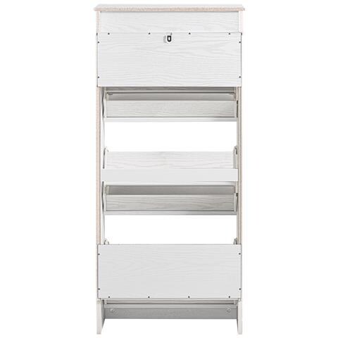 Sobuy Armadio Portascarpe Con Ante A Ribalta, Effetto Legno Invecchiato Bianco - Foto 1