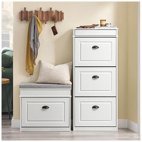 Sobuy Armadio Portascarpe Con Ante A Ribalta, Effetto Legno Invecchiato Bianco - Foto 7