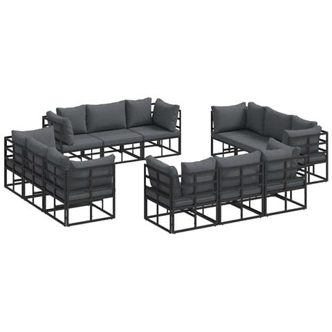 Set Divano da Giardino con cuscino 12 pcs Nero Alluminio - Foto 1