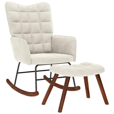 Poltrona a Dondolo con Poggiapiedi Crema in Velluto - Foto 1