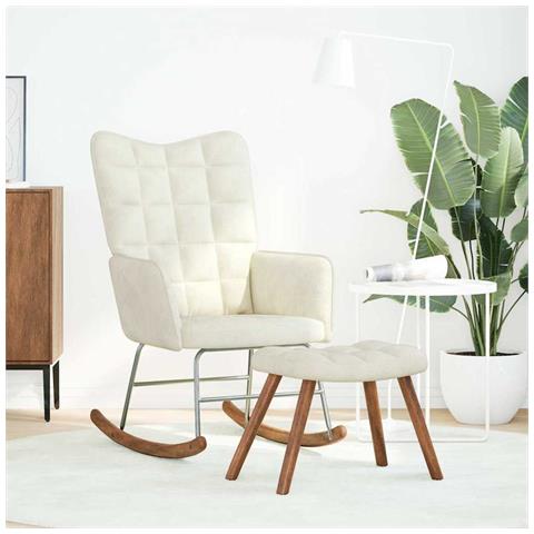 Poltrona a Dondolo con Poggiapiedi Crema in Velluto - Foto 2