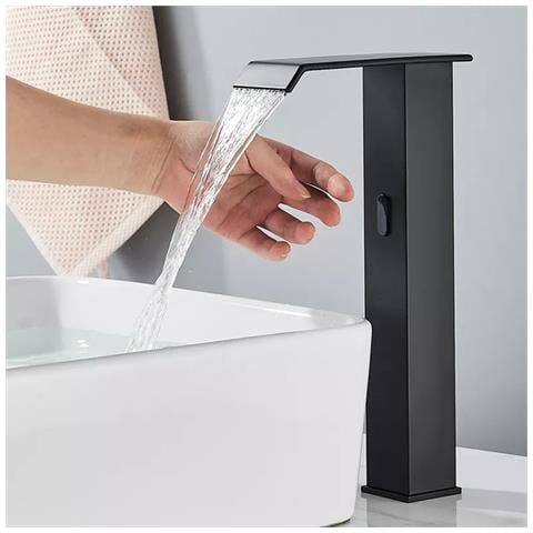 Rubinetto per lavabo da bagno, Blackswan, tipo M182, modello nero con bocca a cascata e sensore, misura 32 cm - Foto 2