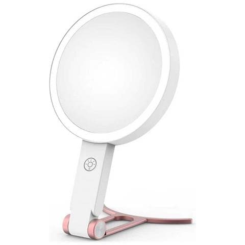 Specchio Per Trucco Con Luce Led E Supporto A C - Ingrandimento 10x Pink - Foto 1