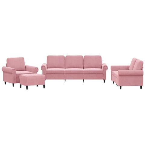 Set di Divani 4 pz con Cuscini rosa in Velluto - Foto 1