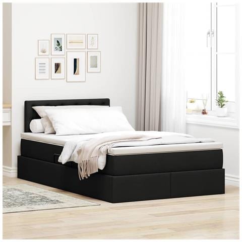 Letto con contenitore e LED con led Nero 120 x 200 cm Tessuto - Foto 2