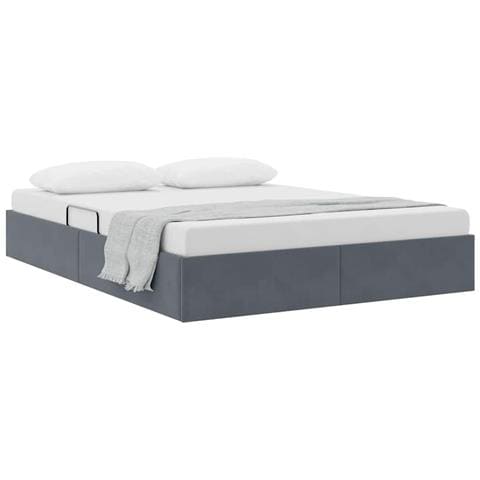Letto con Contenitore Grigio scuro 135 x 190 cm Velluto - Foto 1