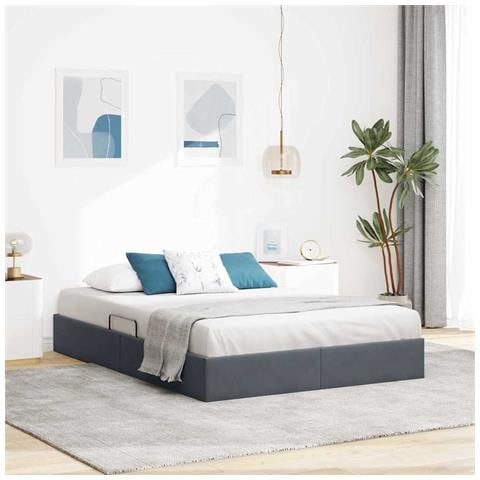 Letto con Contenitore Grigio scuro 135 x 190 cm Velluto - Foto 2