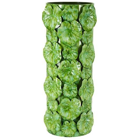 Vaso Drop Alto Verde Con Applicazioni Floreali In Rilievo - Foto 1