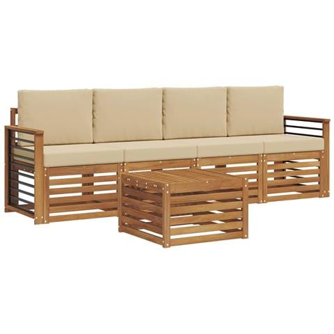 Set divani 5 pcs Naturale e Beige Legno di Acacia Massello - Foto 1