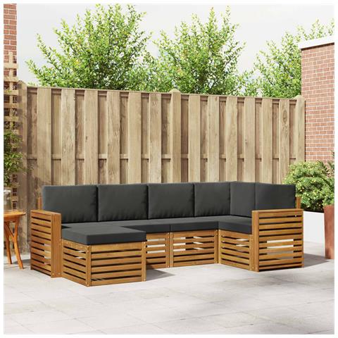 Set divani 6 pcs Naturale e Antracite Legno di Acacia Massello - Foto 2