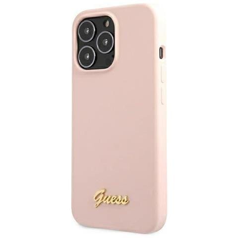 Guess Guhmp13llslmglp Iphone 13 Pro / 13 6,1 Rosa Chiaro /rosa Chiaro Custodia In Silicone Script Gold Logo Magsafe - Foto 1