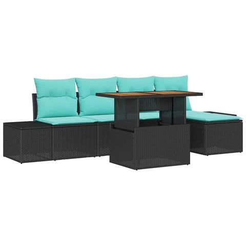 Set Divano da Giardino 6 pz Nero Poly Rattan - Foto 1