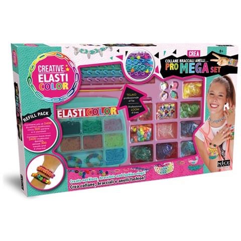 Elasticolor New - Nuovo Pro Mega Set Per Creare Collane, Bracciali, Anelli Con Telaio Professionale Per Elastici, Perline E Ciondoli-nice Group, 03002, Multicolore - Foto 1