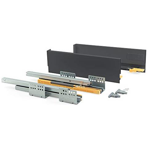 Kit Cassetto Cucina O Bagno Con Guide Ad Estrazione Totale E Chiusura Soft, Altezza 105mm E Profondità 350mm, Grigio Antracite - Foto 1