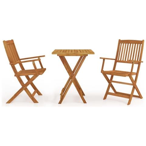 Set Da Pranzo Da Giardino 3 Pz Pieghevole In Massello Di Acacia - Foto 1