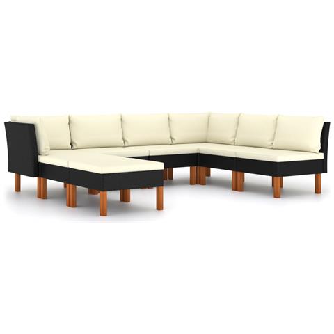 Set Divani Da Giardino 8 Pz Con Cuscini In Polyrattan Nero - Foto 1