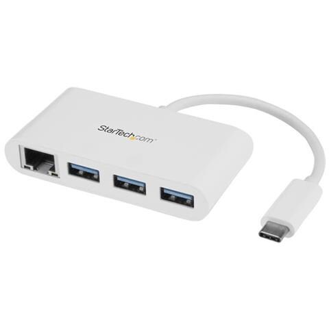 Hub USB 3.0 a 3 porte con Gigabit Ethernet - USB-C a 3x USB-A - Perno e Concentratore USB Type-C - Bianco - Foto 1