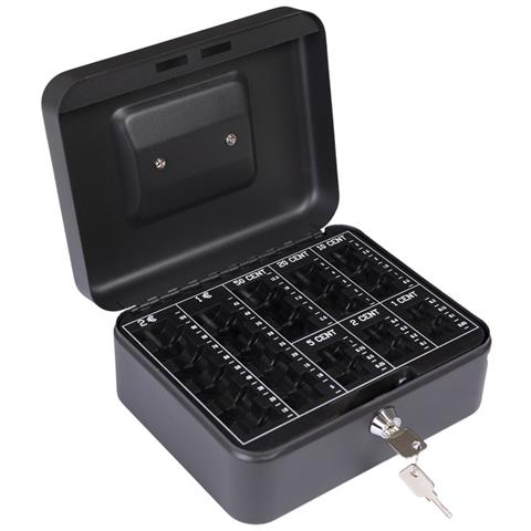 Elegant Cash C9624-eur Cassetta Di Sicurezza Con Chiave Per Contare E Trasportare Denaro | Cassetta Portavalori In Acciaio Con Vassoio Portamonete | Cassaforte Portatile Larghezza 20 Cm | Nera - Foto 3