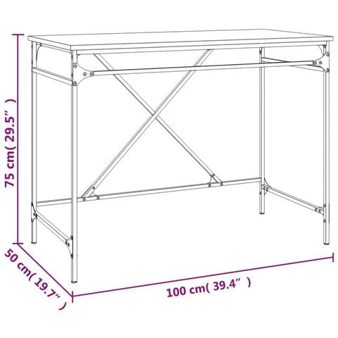 Scrivania Grigio Sonoma 100x50x75 Cm Legno Multistrato E Ferro - Foto 2