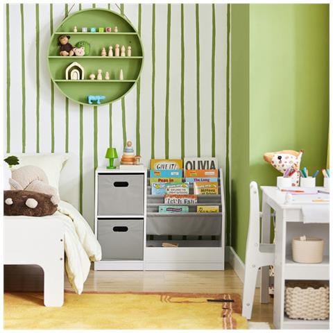 Libreria Per Bambini Scaffale Per Bambini Con Scatole Scaffale Per Giocattoli Mobili Per Camerette Bianco 80x30x61cm Kmb76-w - Foto 5