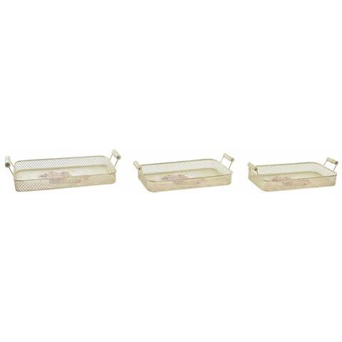 Set Di Vassoi 40 X 21 X 8 Cm Rosa Metallo 8 Cm 3 Pezzi Shabby Chic - Foto 1