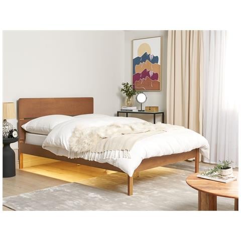 Letto Con Led Legno Boisset 140 X 200 Cm Marrone Scuro - Foto 1