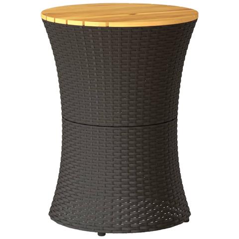 Tavolino Giardino Forma Tamburo Nero Polyrattan Legno Massello - Foto 2